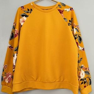 Yellow Long Sleeve with Flower Print on Sleeves Shirt
